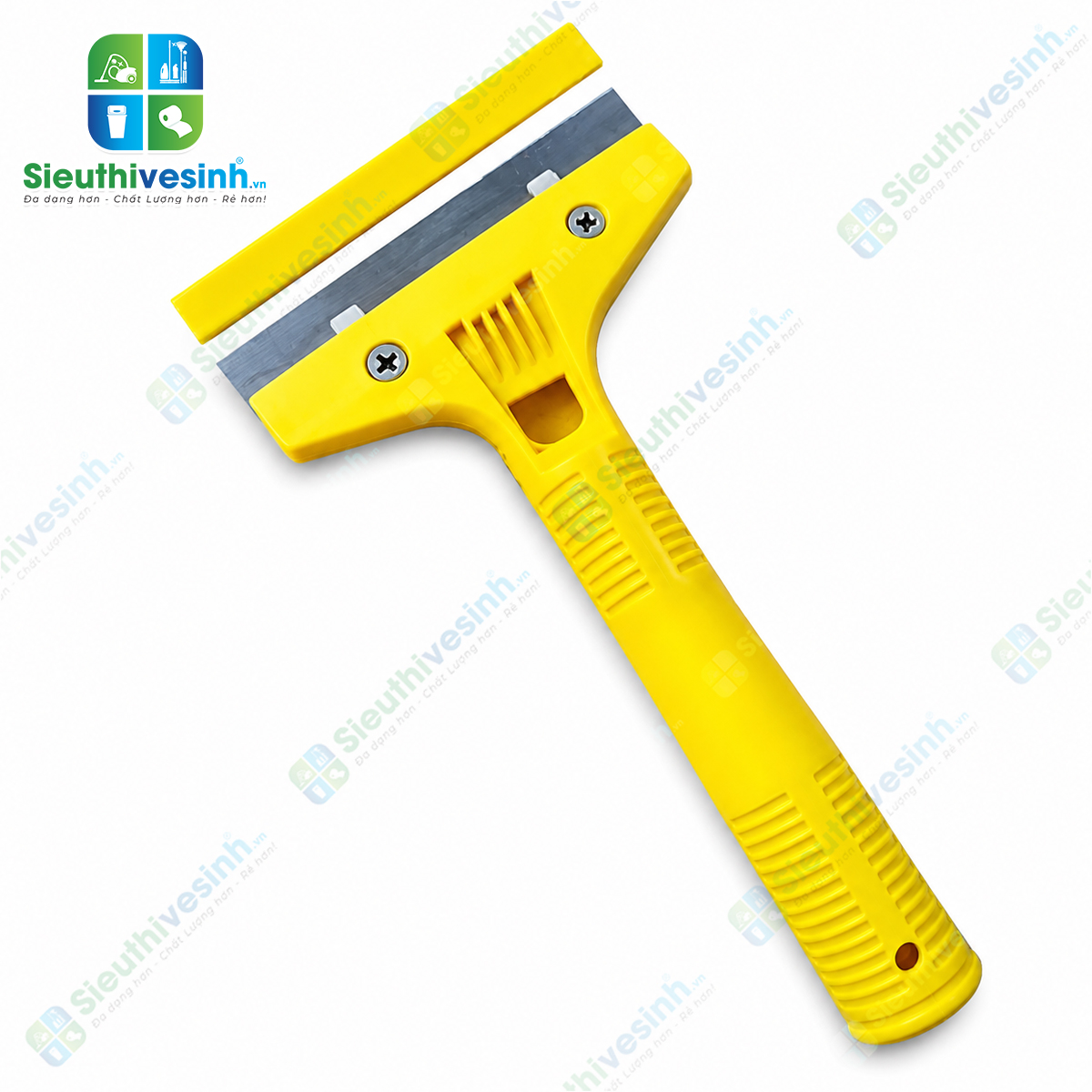 Cây sủi sơn cán ngắn màu vàng giúp cạo sạch sơn, keo, xi măng và các vết bẩn cứng đầu trên kính, gạch và inox một cách nhanh chóng.