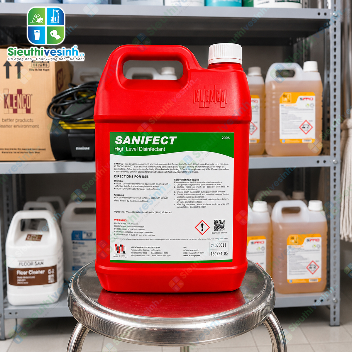 Klenco SANIFECT 5L là dung dịch khử trùng, khử khuẩn và khử mùi chuyên dụng, giúp làm sạch bề mặt và góp phần tạo môi trường vệ sinh an toàn.