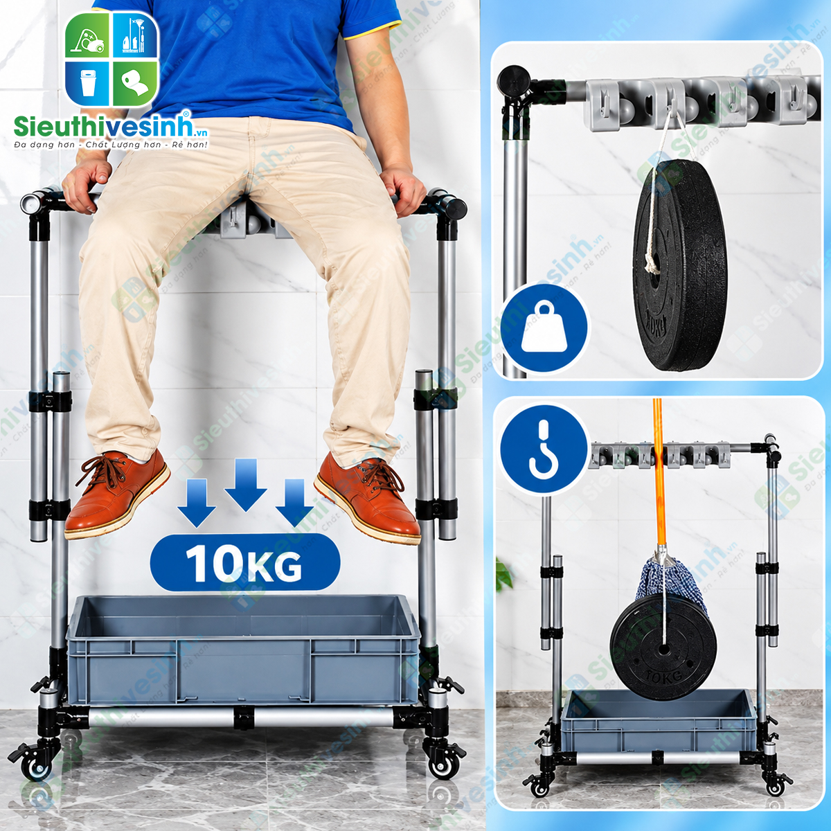 Giá treo cây lau nhà FY1012H dùng để treo, sắp xếp và trưng bày chổi, cây lau nhà, cây gạt nước và dụng cụ vệ sinh.