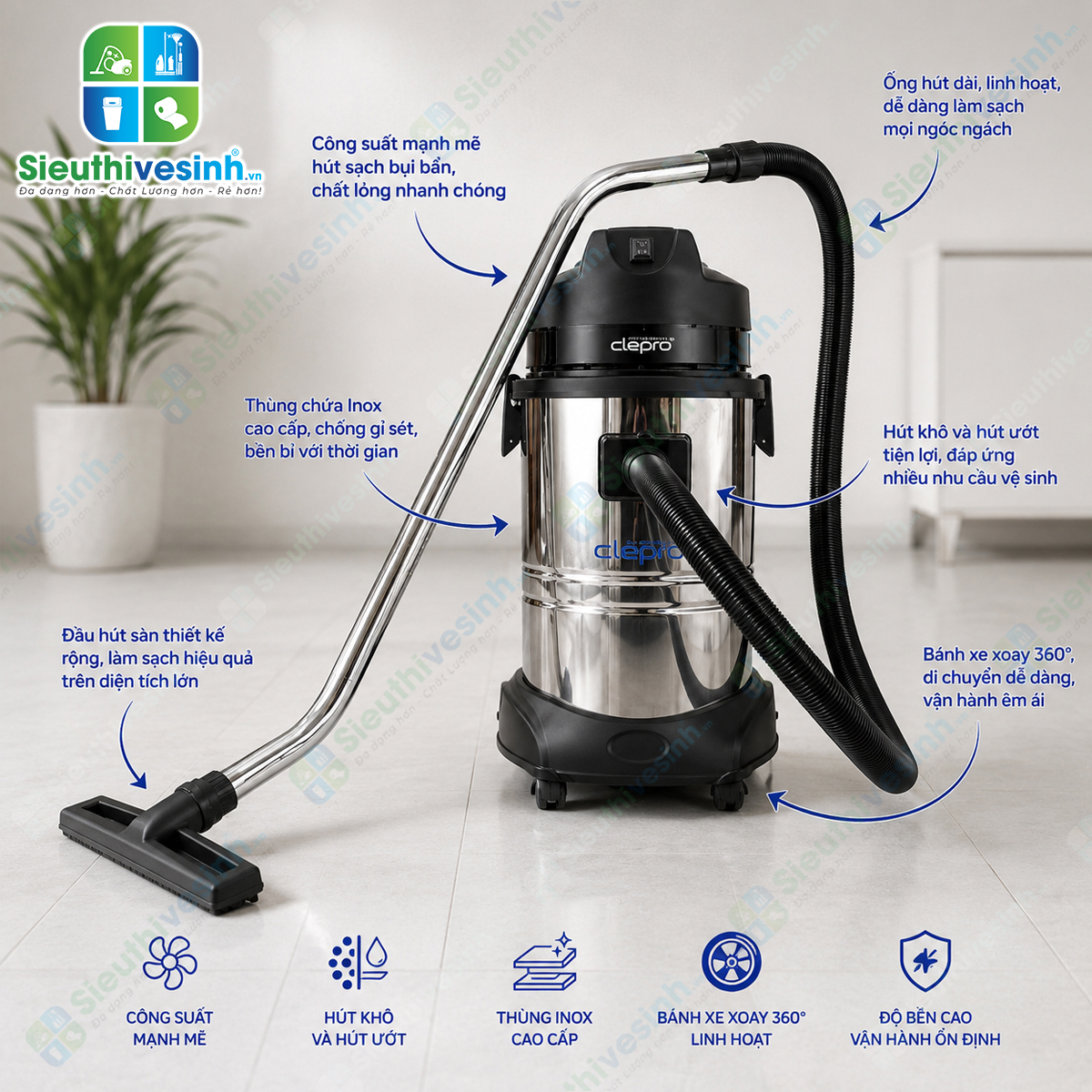 Máy hút bụi khô và ướt Clepro S1/30