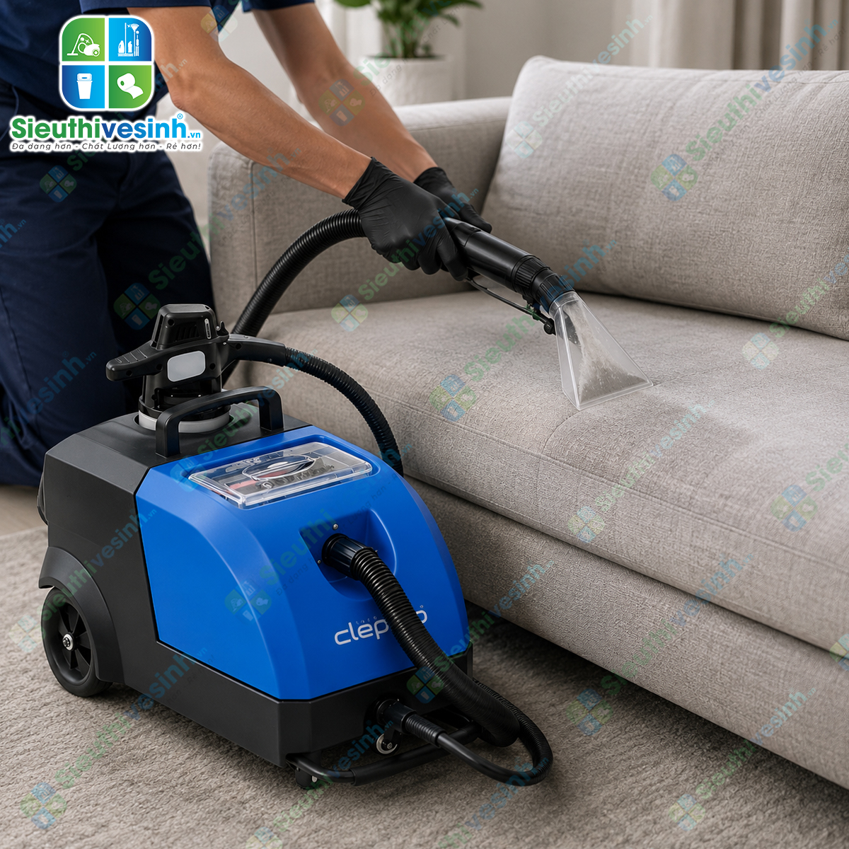 Máy giặt ghế Sofa CLEPRO C1/18F sử dụng công nghệ phun hút hiện đại giúp làm sạch sâu ghế sofa, thảm, nệm và nội thất ô tô.