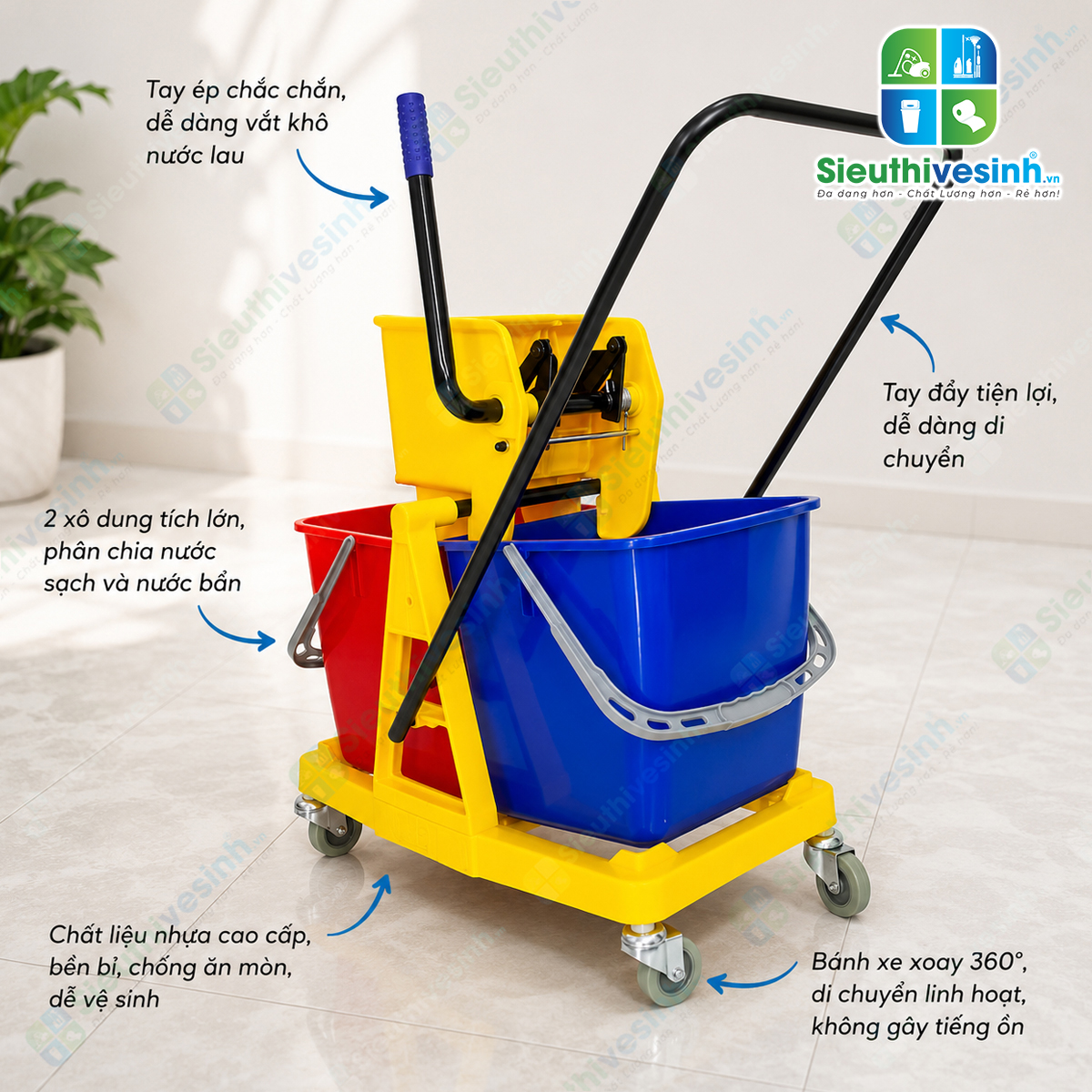 Xe đẩy vắt cây lau nhà HiClean HC073