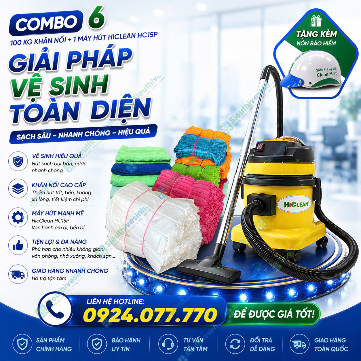 Combo6: 100 kg khăn nối + 1 máy hút Hiclean HC15P