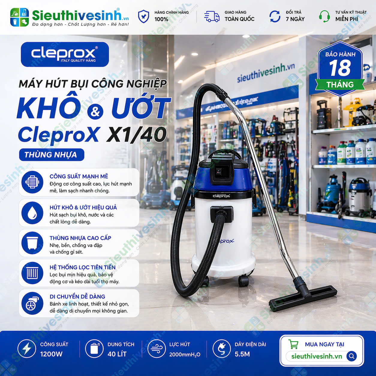 Máy hút bụi công nghiệp khô ướt CleproX X1
