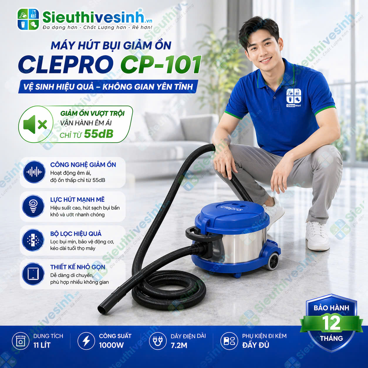 Máy hút bụi không ồn Clepro CP-101