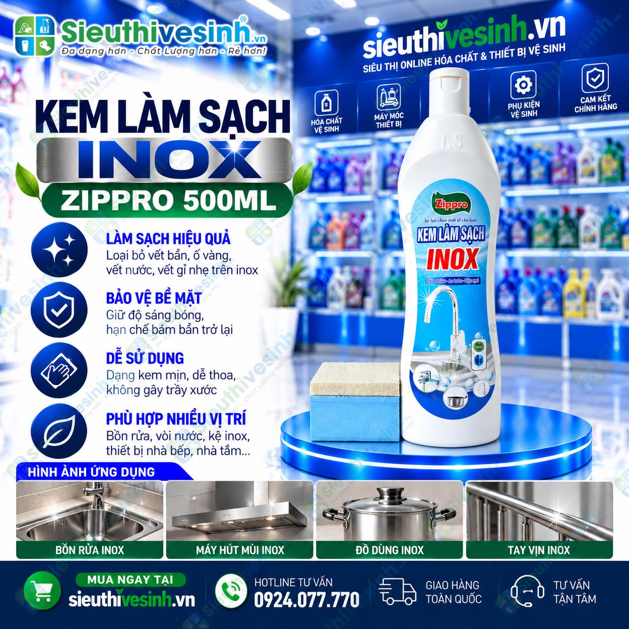 Kem làm sạch inox Zippro 500ml