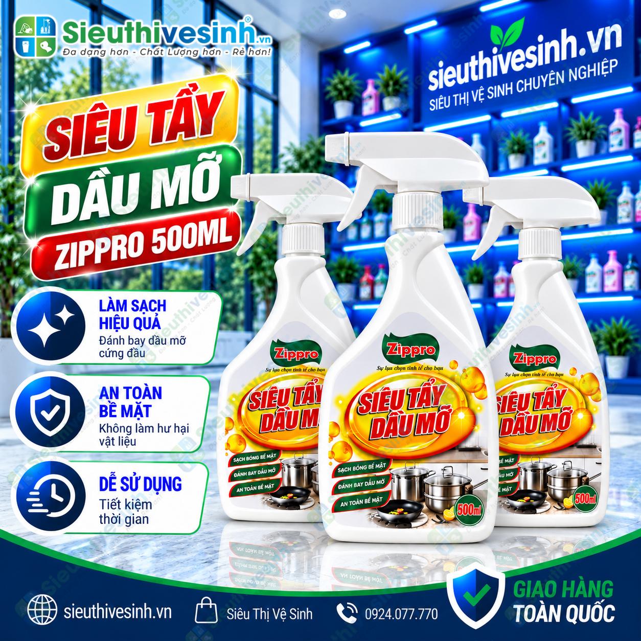 Chai dung dịch Zippro tẩy dầu mỡ 500ml