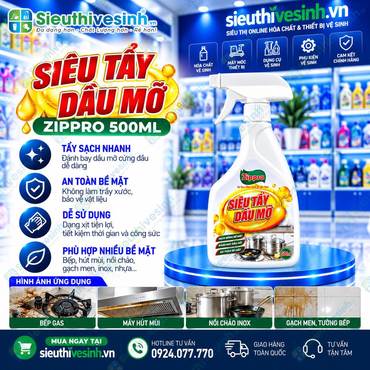 Siêu tẩy dầu mỡ Zippro 500ml