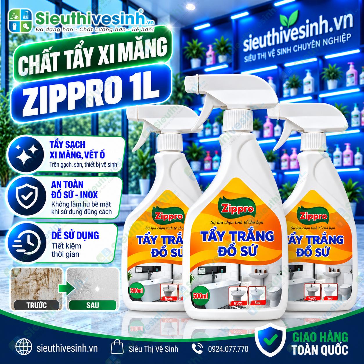 Dung dịch Zippro tẩy trắng và vệ sinh đồ sứ 500ml