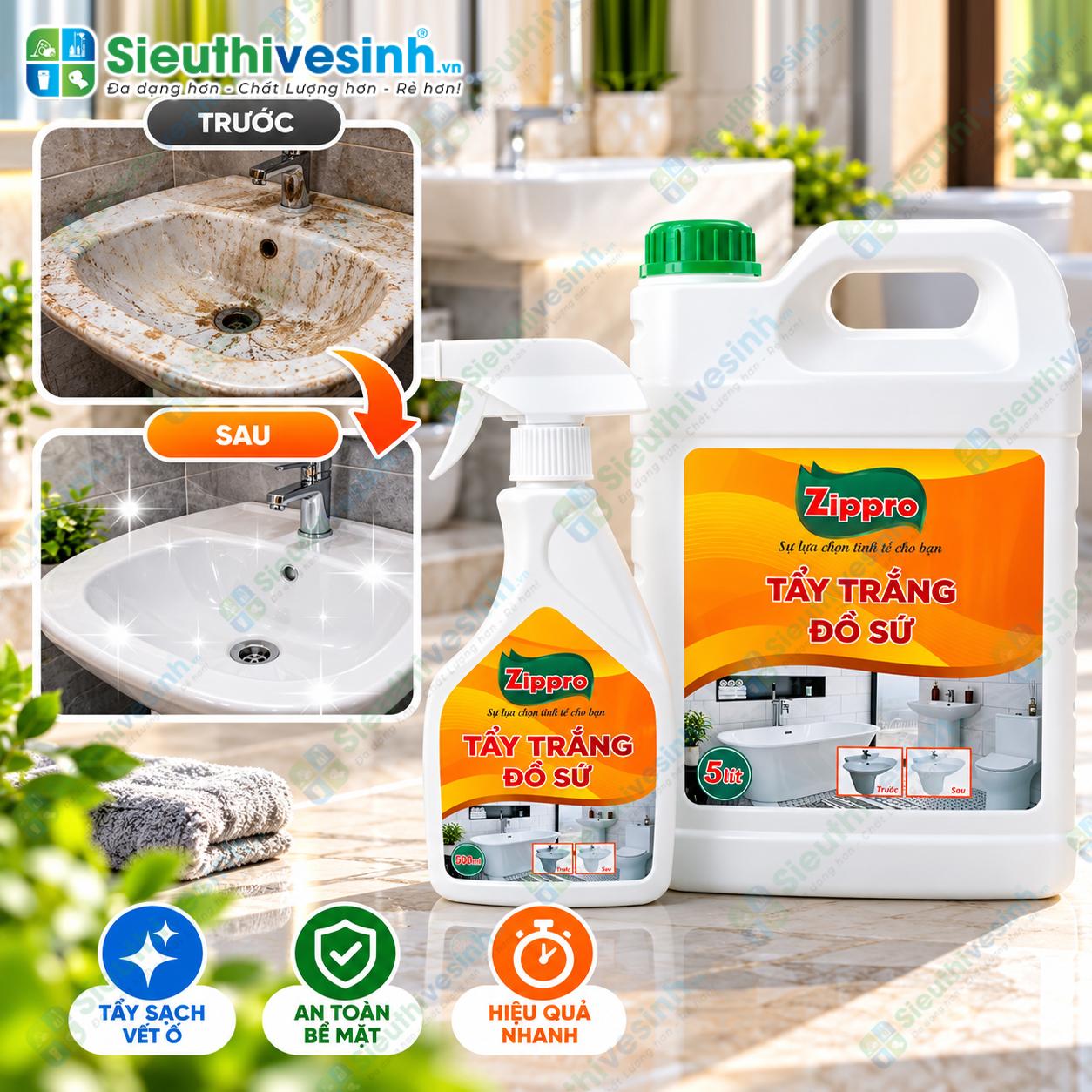 Dung dịch Zippro tẩy trắng và vệ sinh đồ sứ 500ml