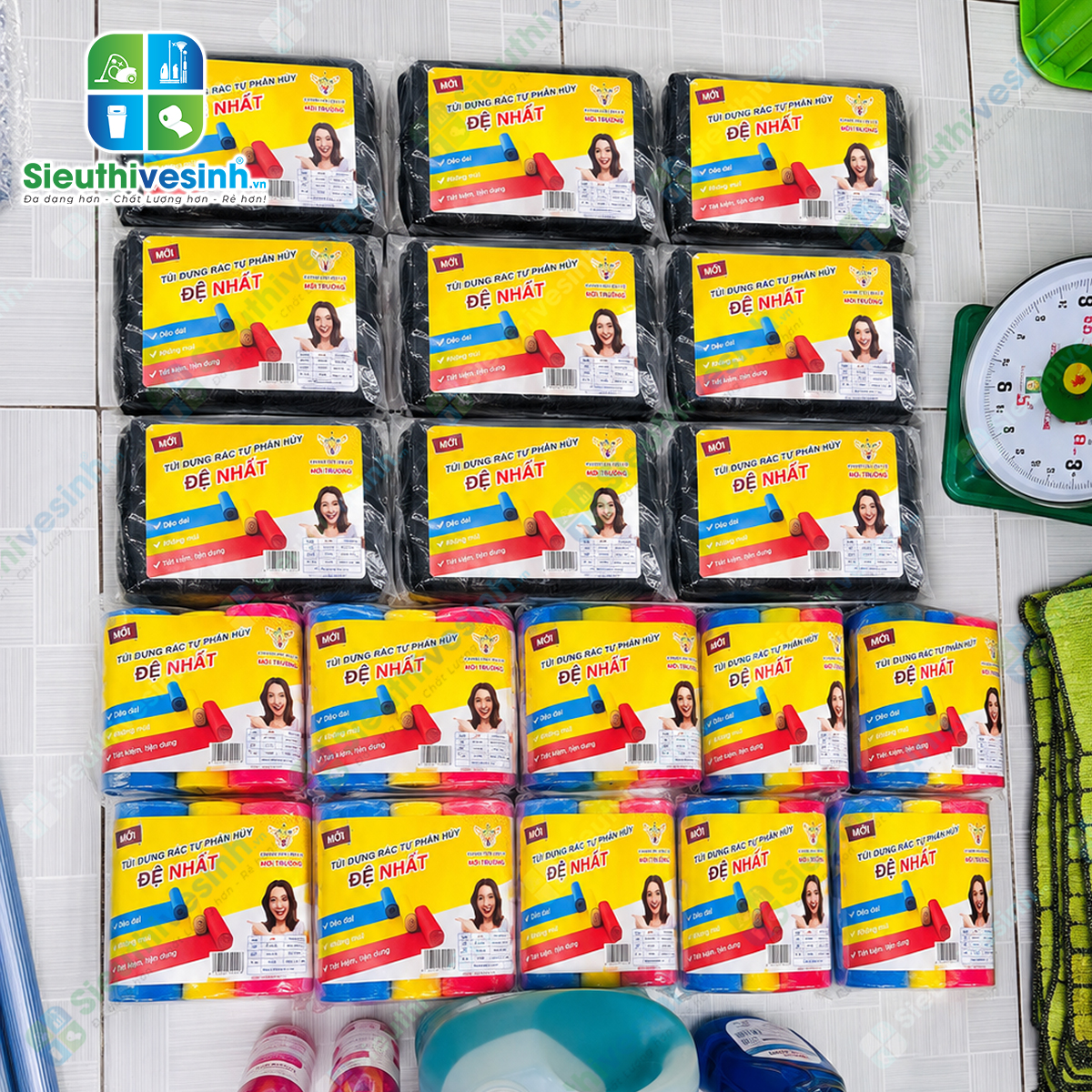 Túi đựng rác MÀU Đệ Nhất trung 55x65cm (1kg/3 cuộn)
