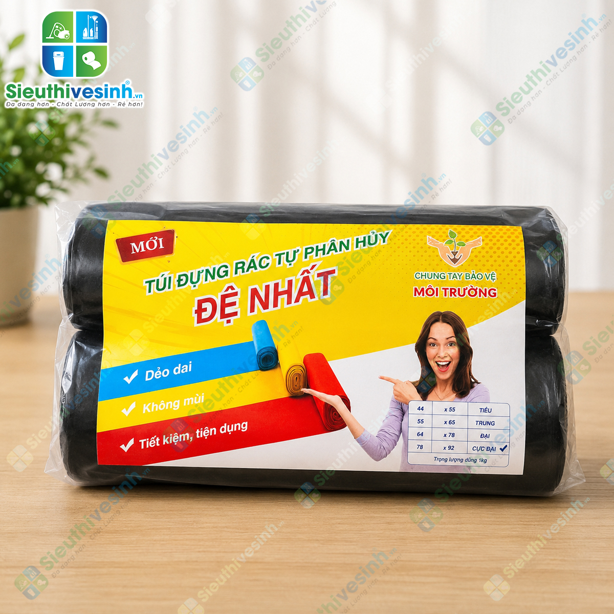 Túi đựng rác Đen Đệ Nhất cực đại 64x78cm (1kg/2 cuộn)