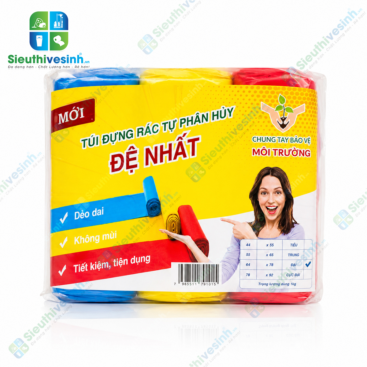Túi đựng rác MÀU Đệ Nhất đại 64x78cm (1kg/3 cuộn)