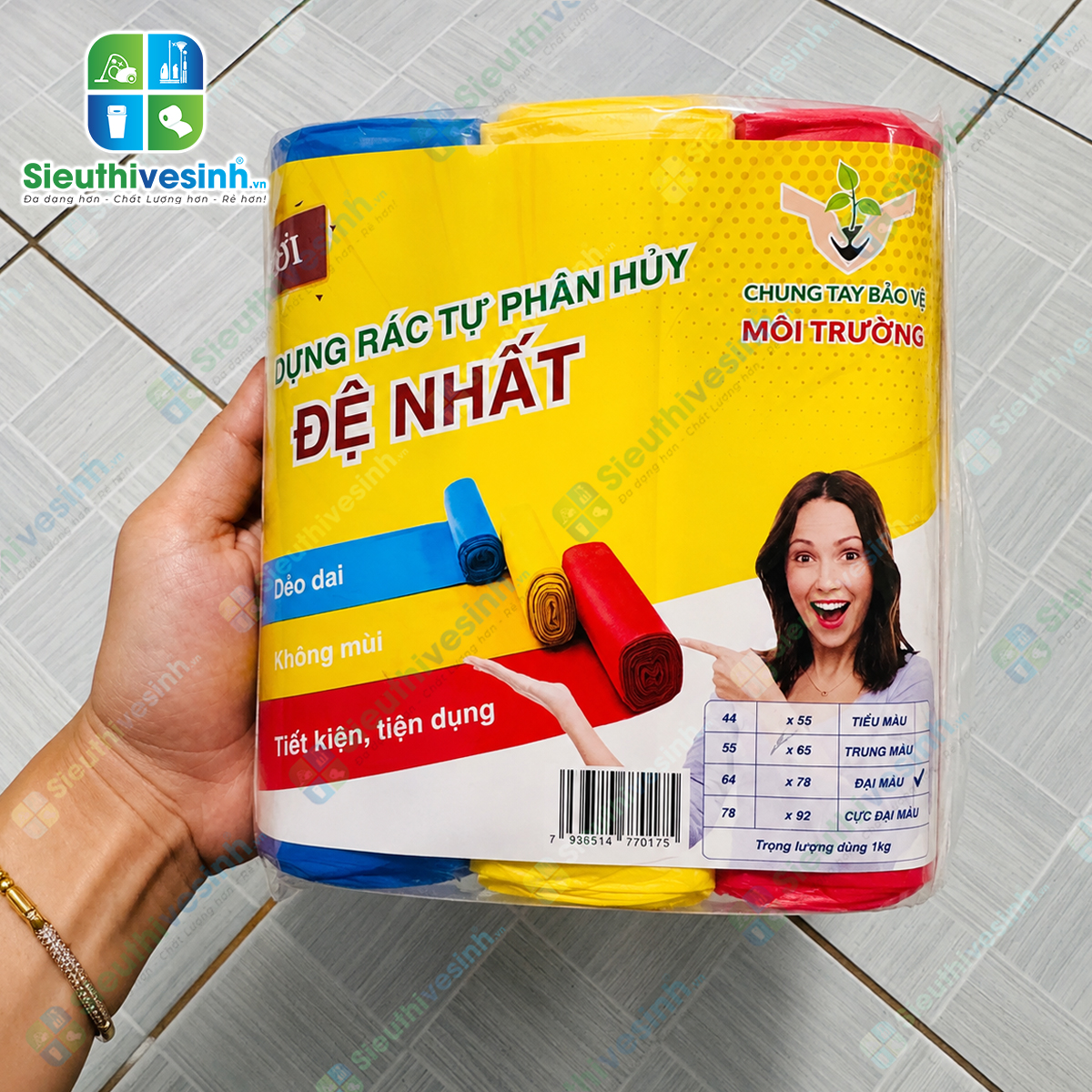 Túi đựng rác MÀU Đệ Nhất đại 64x78cm (1kg/3 cuộn)