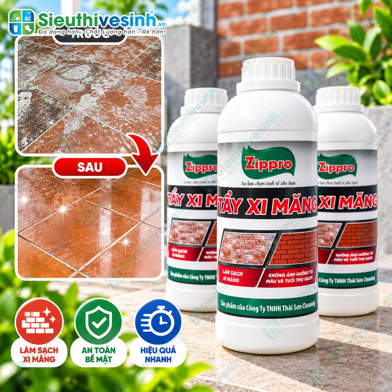 Dung dịch Zippro tẩy cặn xi măng sau xây dựng 1 lít