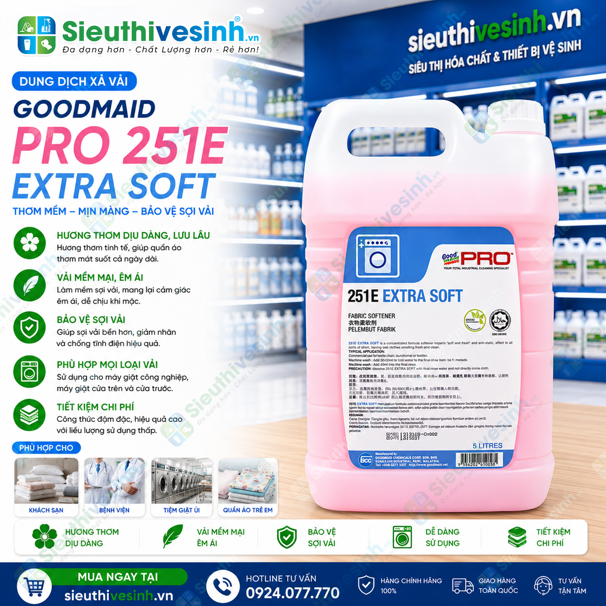 Dung dịch xả và làm mềm vải Goodmaid Pro 251E Extra Soft