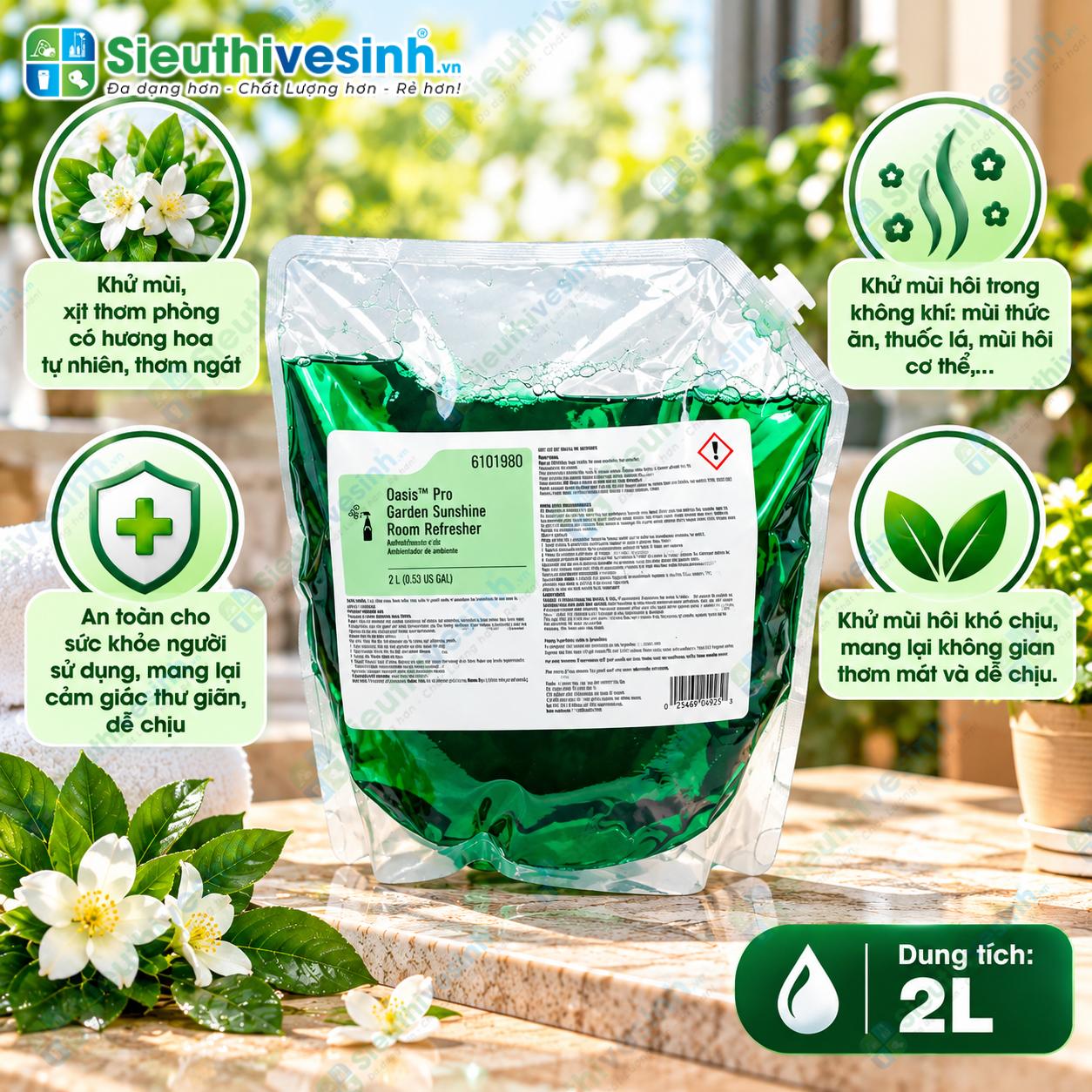 Chất khử mùi, xịt thơm phòng Oasis Pro Garden Sunshine dùng tạo hương thơm cho không gian.
