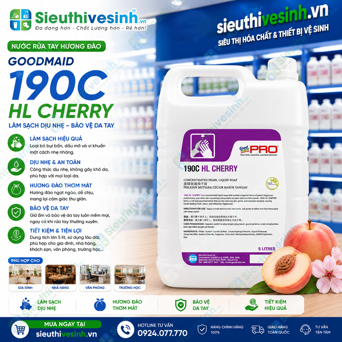 Nước rửa tay hương đào GMP 190C HL CHERRY