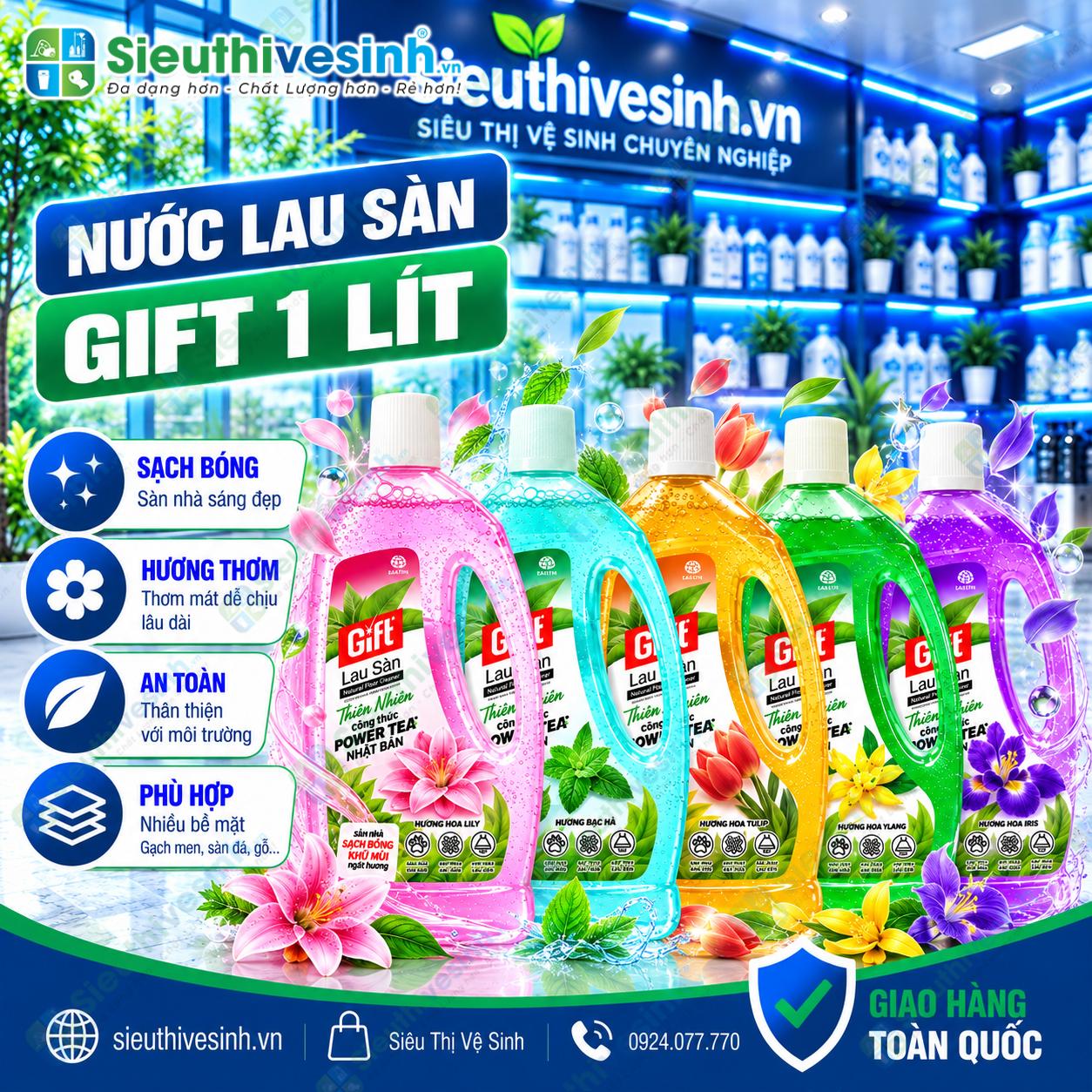 Chai nước lau sàn Gift dung tích 1L dùng vệ sinh sàn nhà