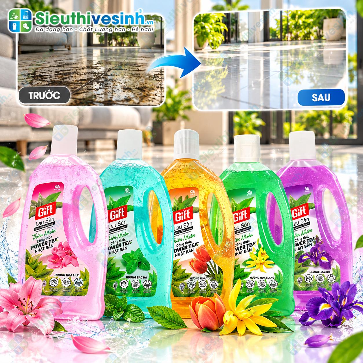 Chai nước lau sàn Gift dung tích 1L dùng vệ sinh sàn nhà