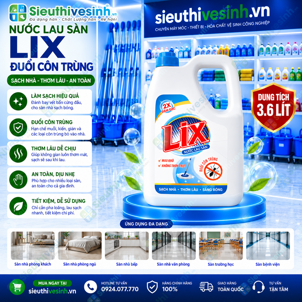 Nước lau sàn Lix Đuổi Côn Trùng 3.6L
