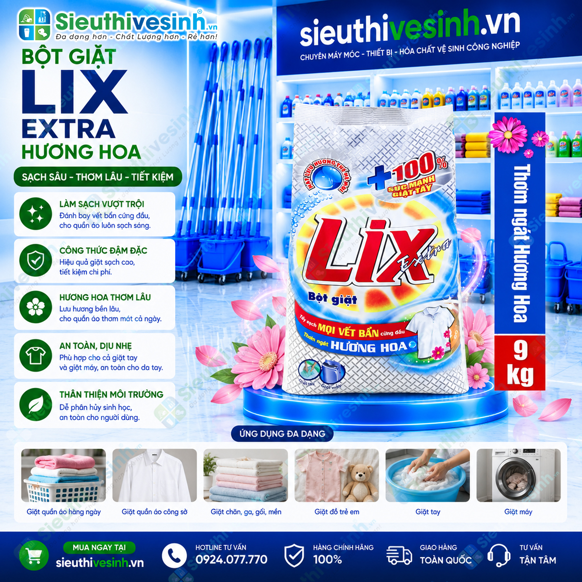 Bột giặt Lix Extra hương hoa 9kg