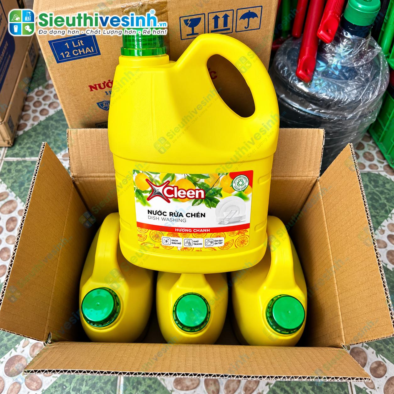 Nước rửa chén X-Cleen hương chanh can 3.6kg dùng làm sạch chén đĩa, ly cốc và dụng cụ nhà bếp.