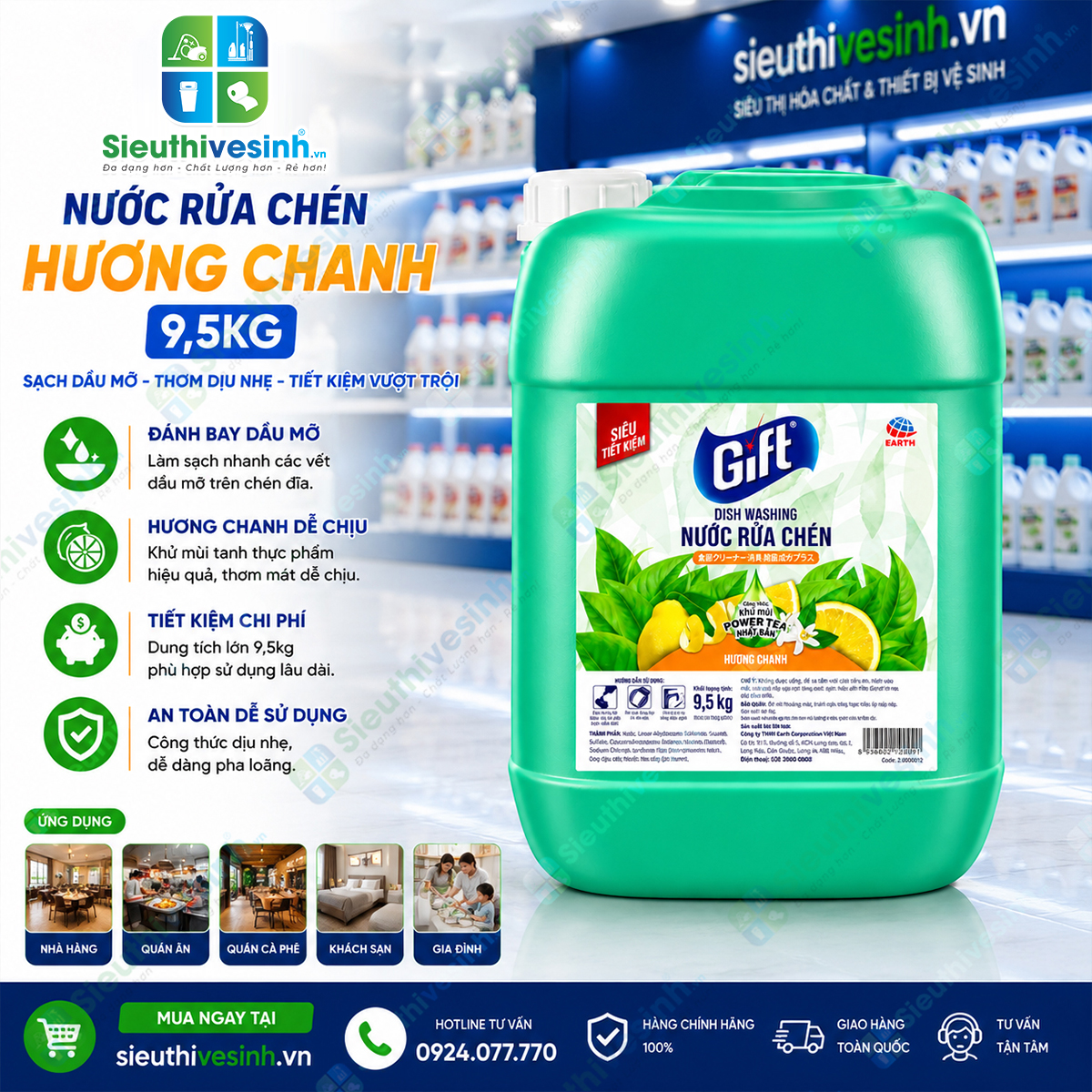Nước Rửa Chén Gift Hương Chanh 9,5 kg