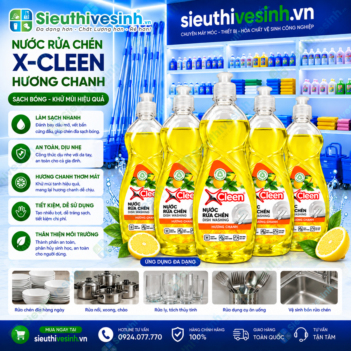 Nước Rửa Chén X-Cleen Hương Chanh 750gr