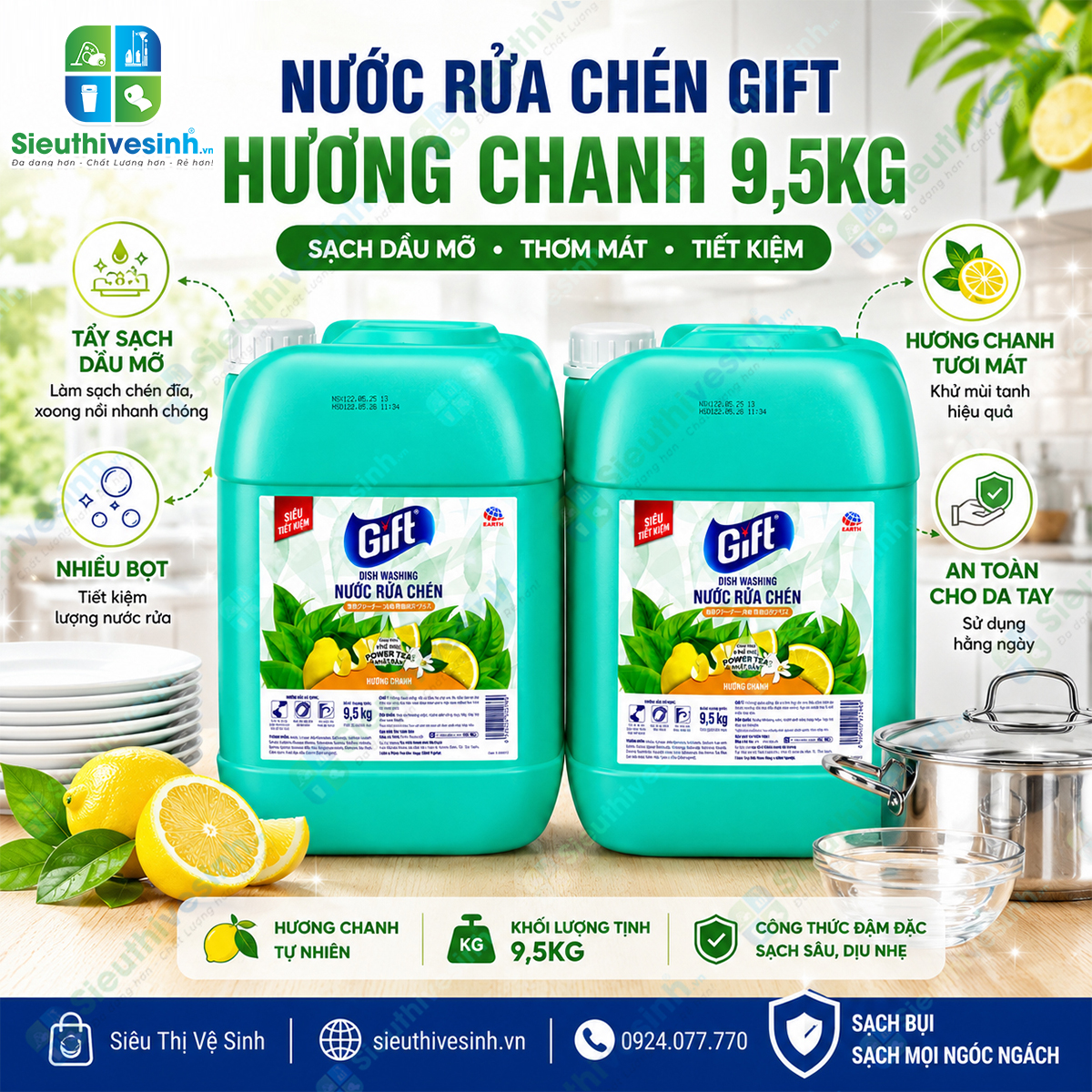 Nước Rửa Chén Gift Hương Chanh 9,5 kg
