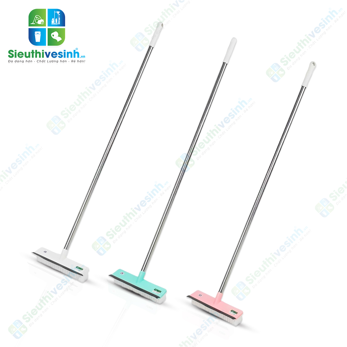 Chổi chà sàn kèm cào nước cán dài inox 2 chức năng