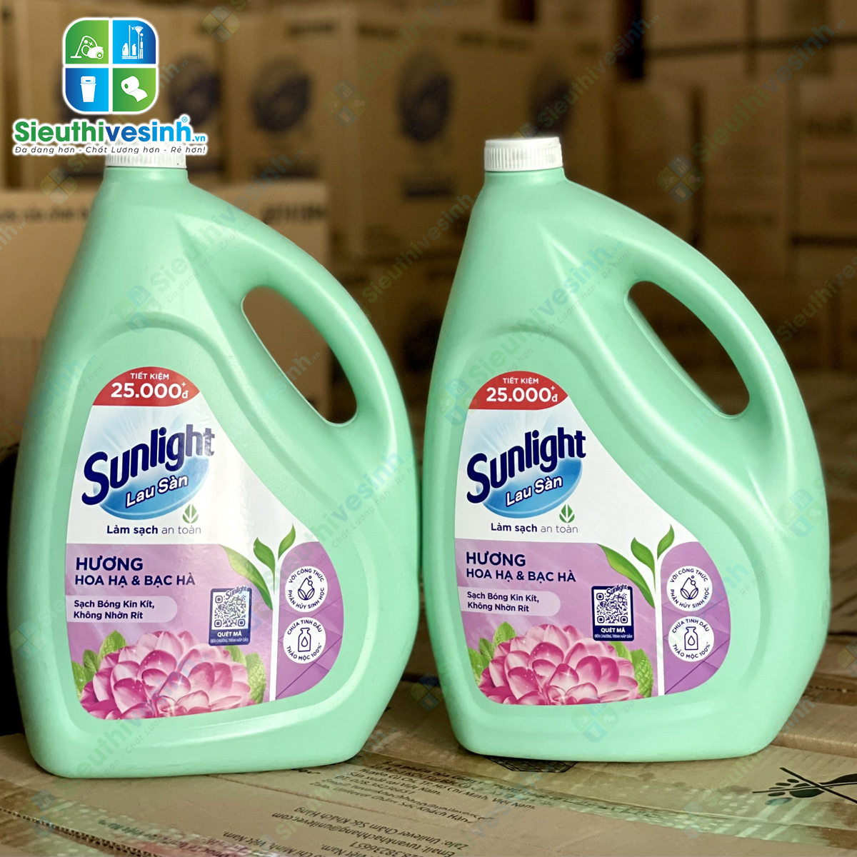 Nước lau sàn Sunlight tinh dầu thảo mộc hương hoa hạ và bạc hà can 3.6kg