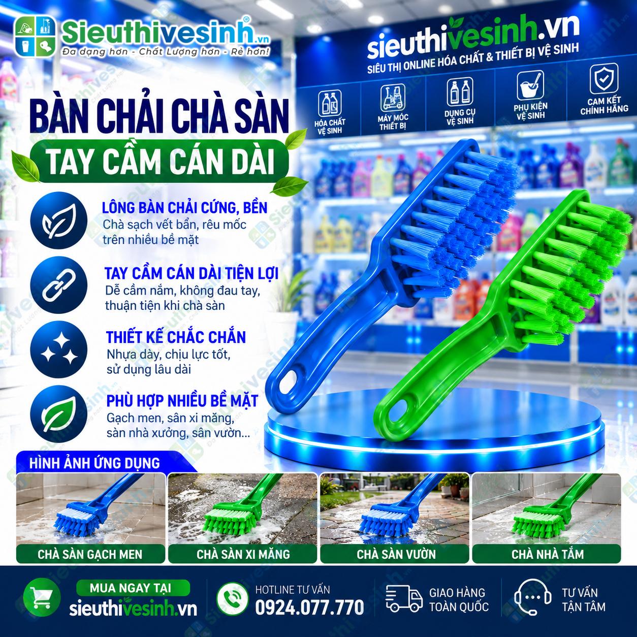 Bàn Chải Chà Sàn Tay Cầm Cán Dài