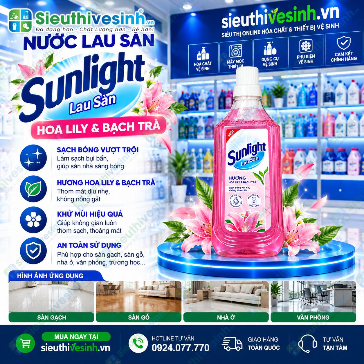 Nước lau sàn Sunlight Hoa Lily & Bạch Trà 1kg