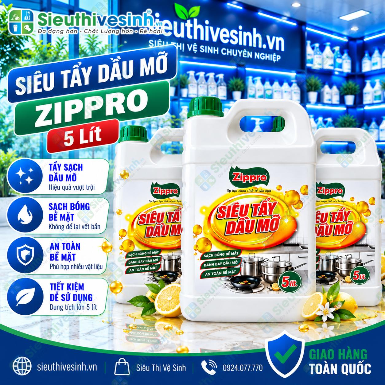 Can hóa chất Zippro tẩy rửa dầu mỡ dung tích 5L