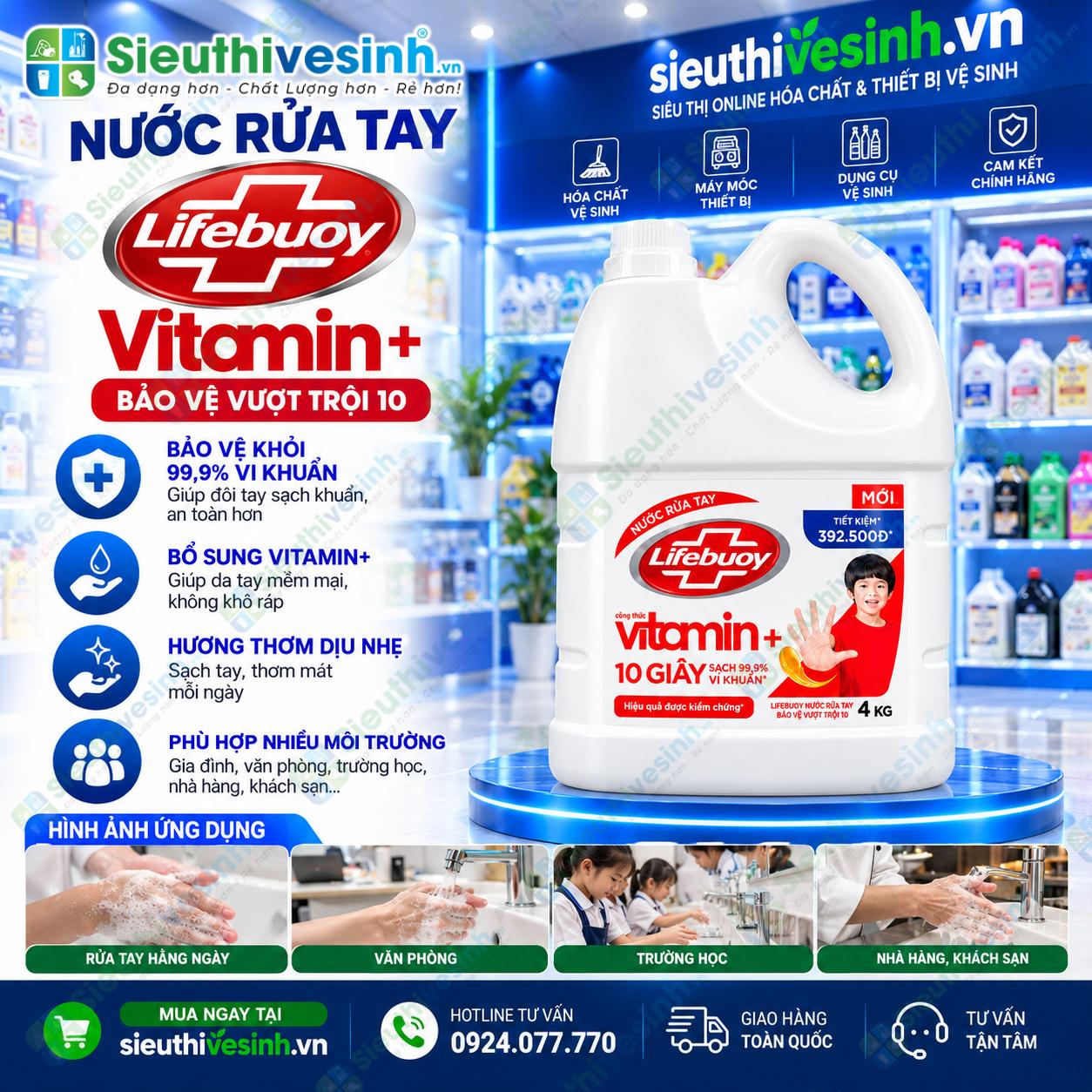 Nước rửa tay Lifebuoy Vitamin Bảo Vệ Vượt Trội 4kg