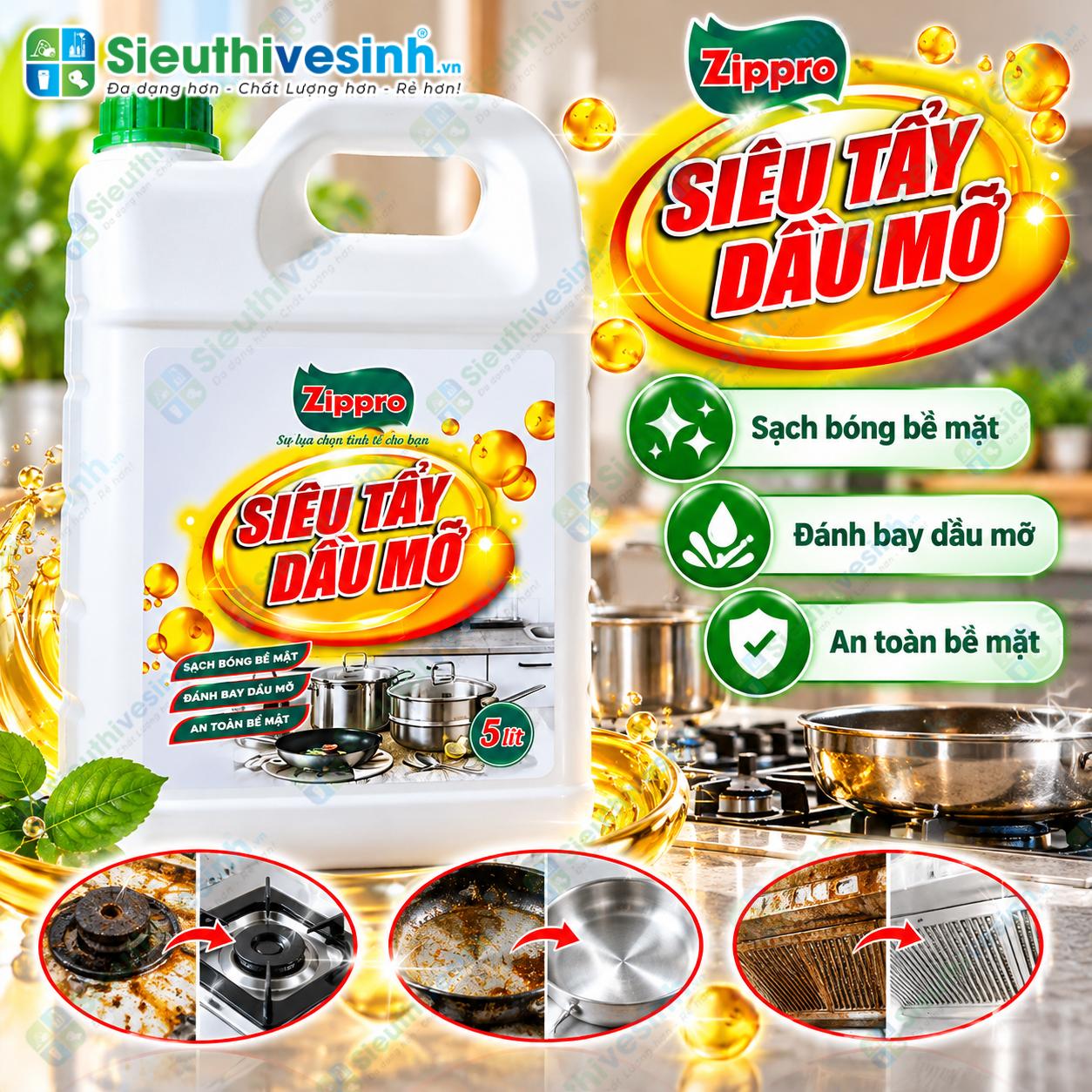 Can hóa chất Zippro tẩy rửa dầu mỡ dung tích 5L