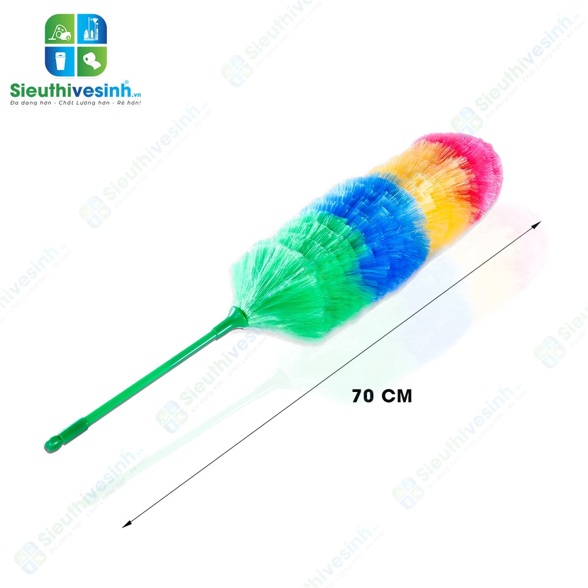 Chổi quét bụi 70cm với lông mềm, dày giúp làm sạch bụi bẩn, mạng nhện trên trần nhà, quạt trần và nhiều vị trí trên cao.
