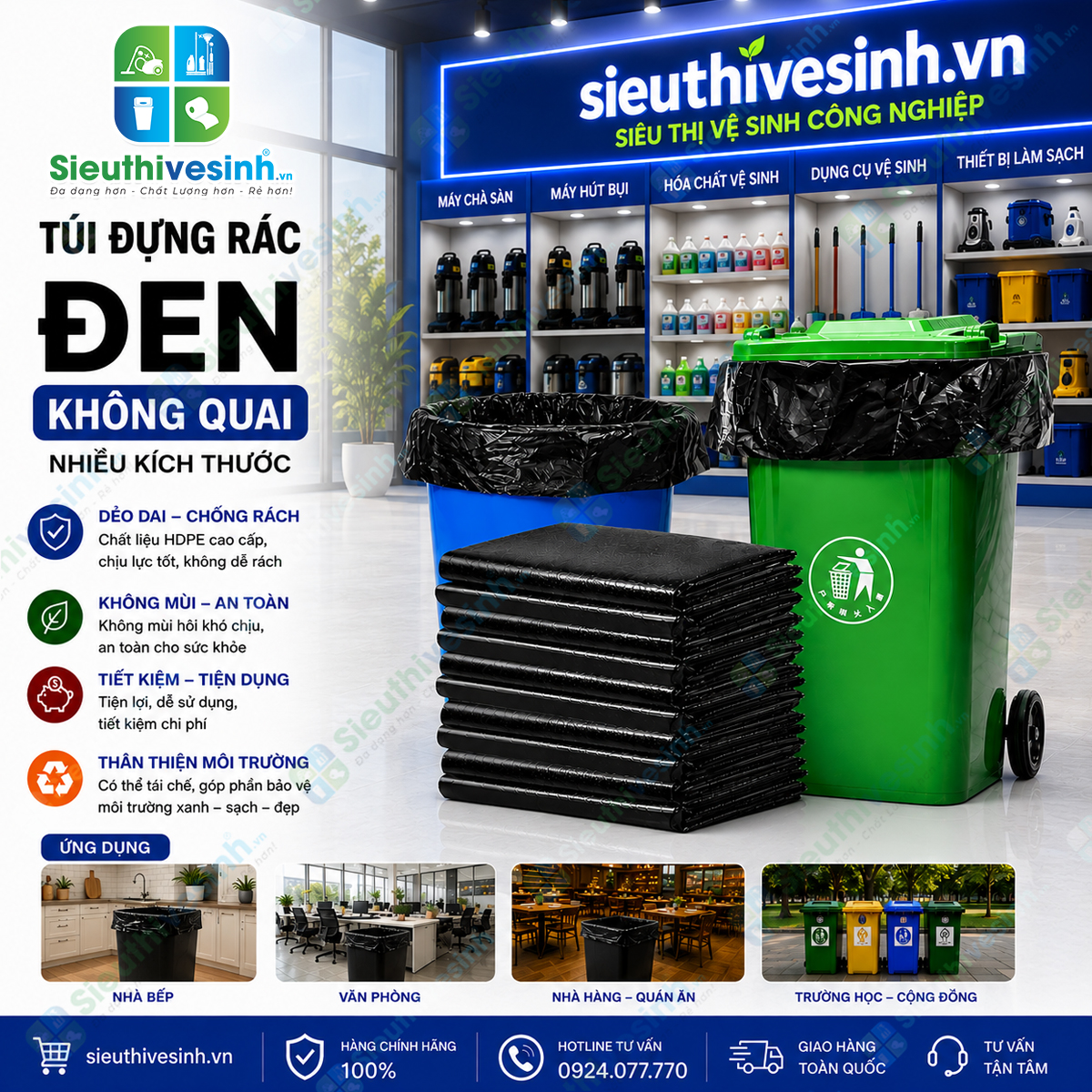 Túi Đựng Rác Đen Không Quai Nhiều Kích Thước
