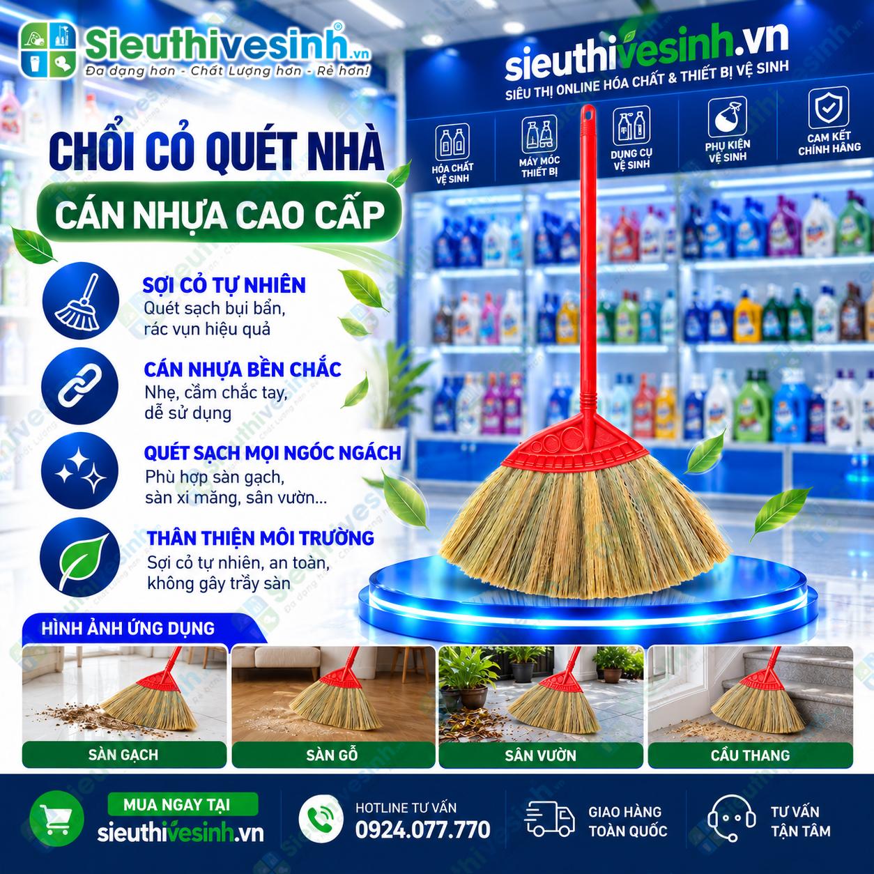 chổi bông cỏ cán nhựa