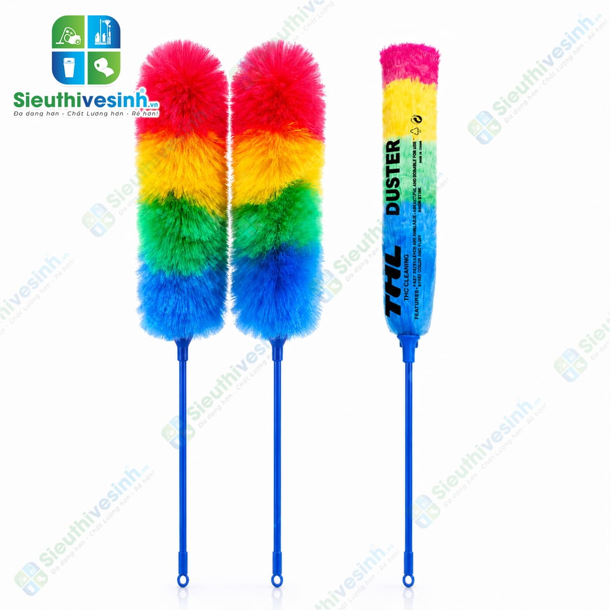 Chổi quét bụi 70cm với lông mềm, dày giúp làm sạch bụi bẩn, mạng nhện trên trần nhà, quạt trần và nhiều vị trí trên cao.