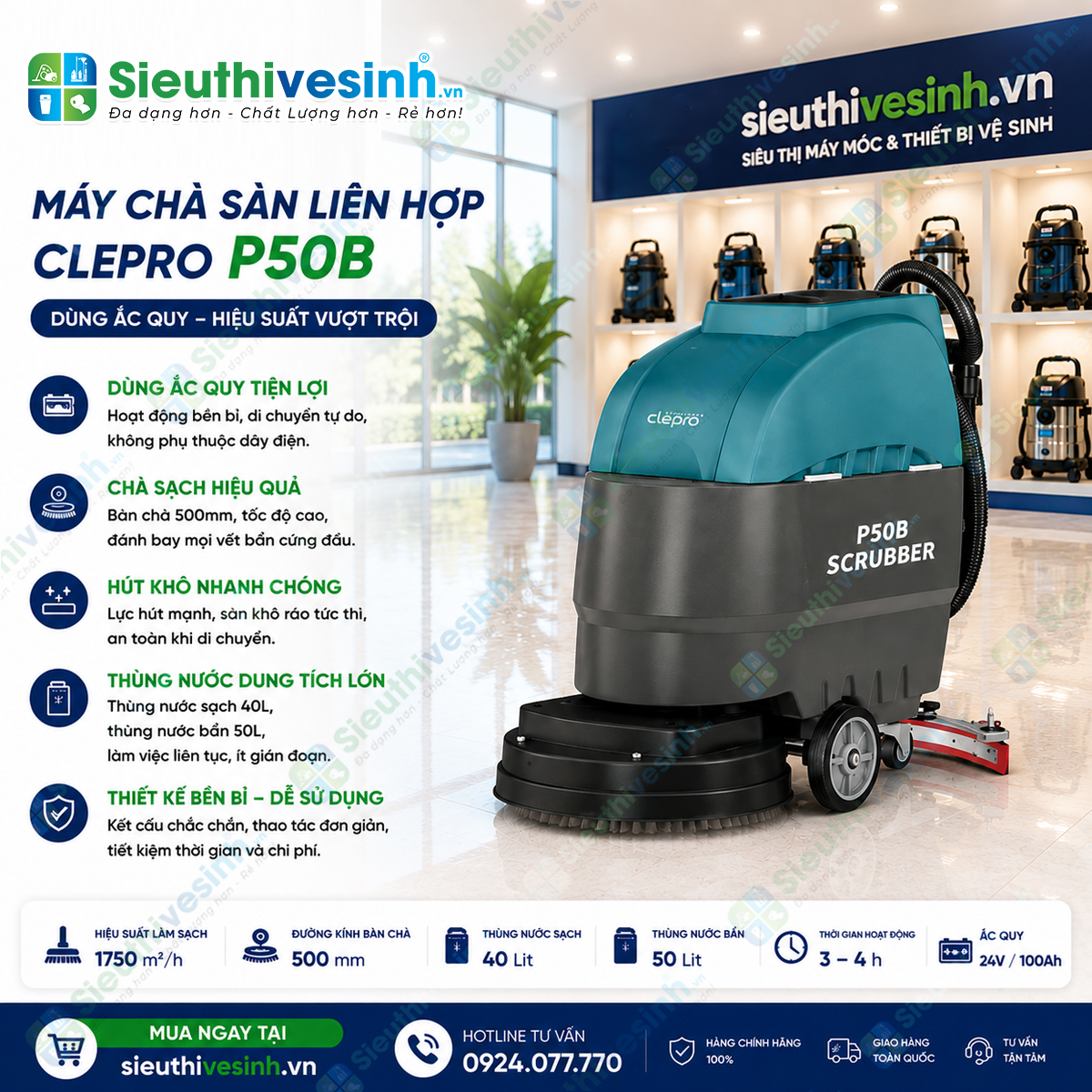 máy chà sàn liên hợp clepro p50b