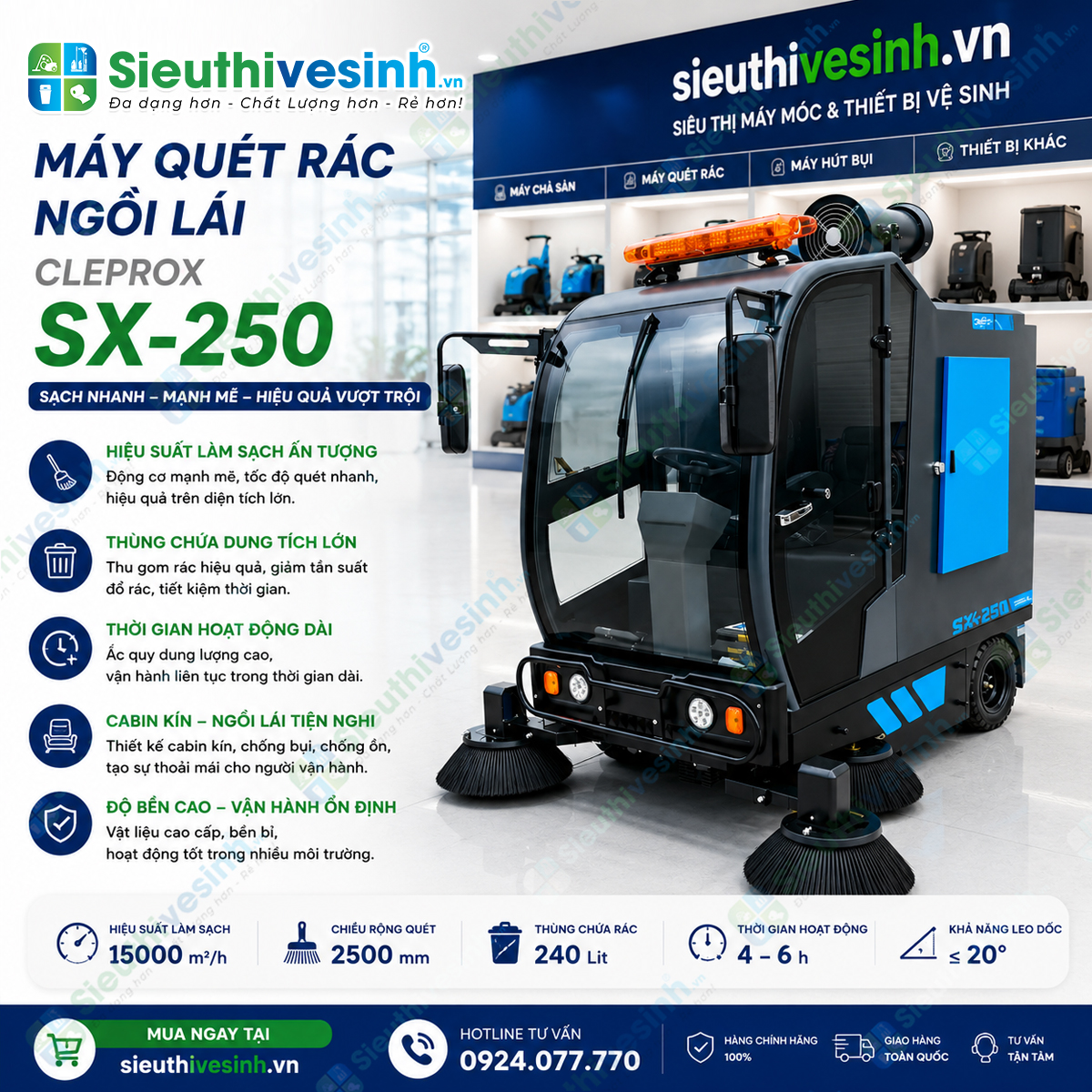 Máy Quét Rác Ngồi Lái CleproX SX-250