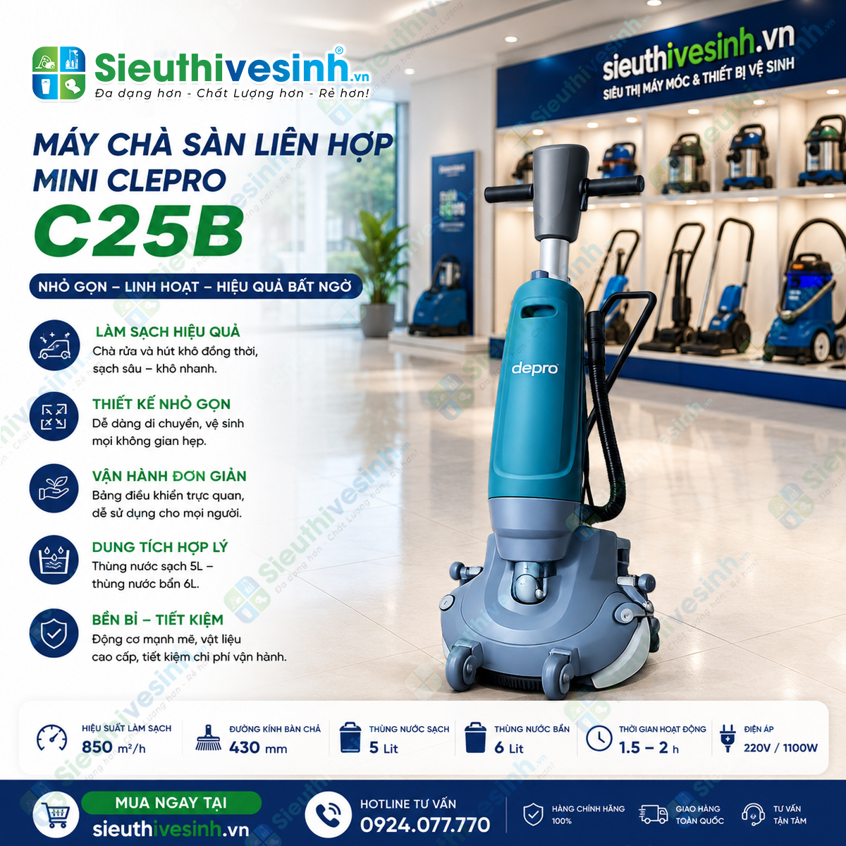 máy chà sàn clepro c25b