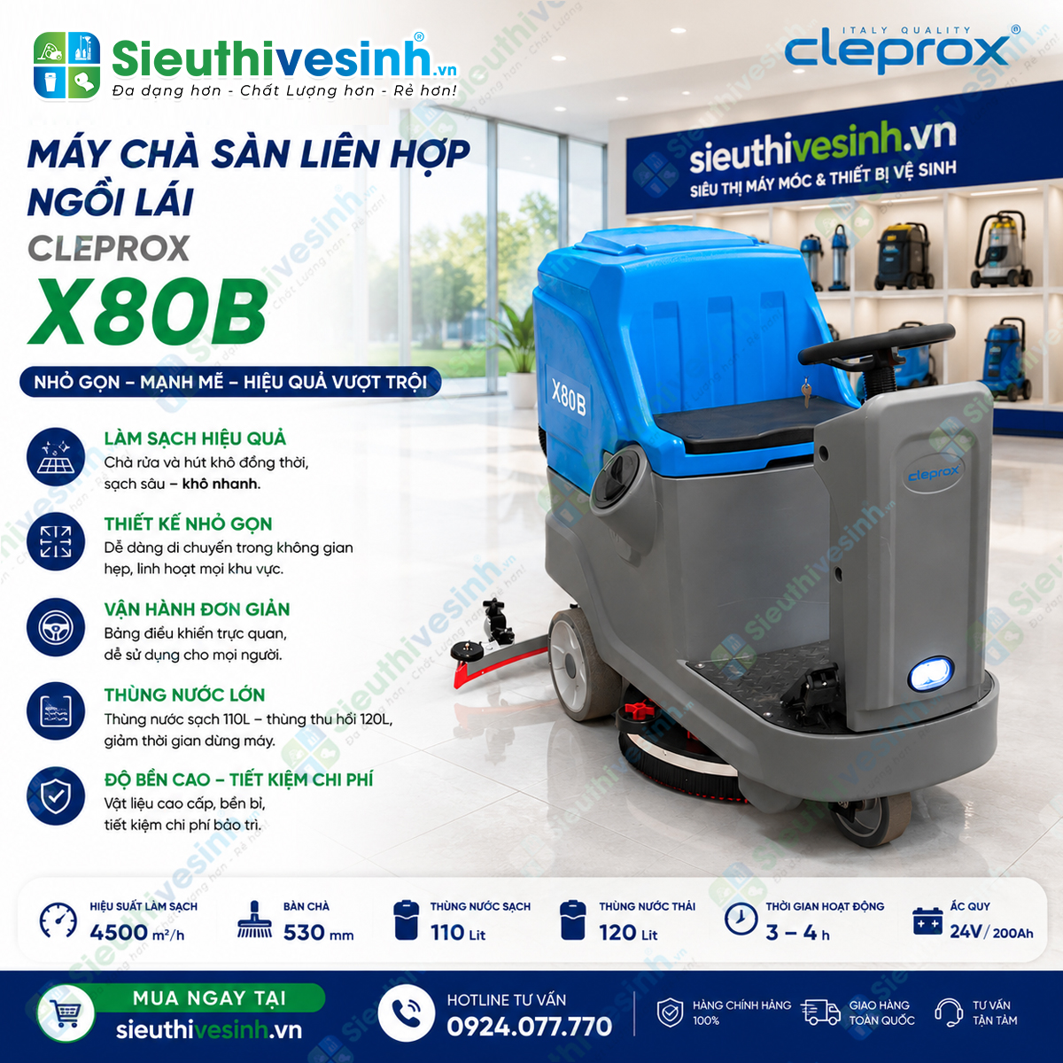máy chà sàn ngồi lái cleprox x80b