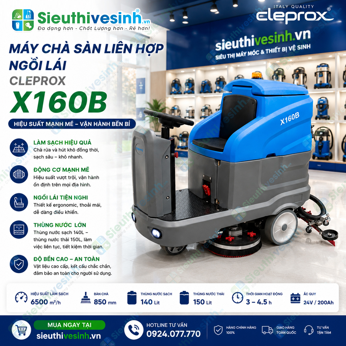 máy chà sàn ngồi lái cleprox x160b