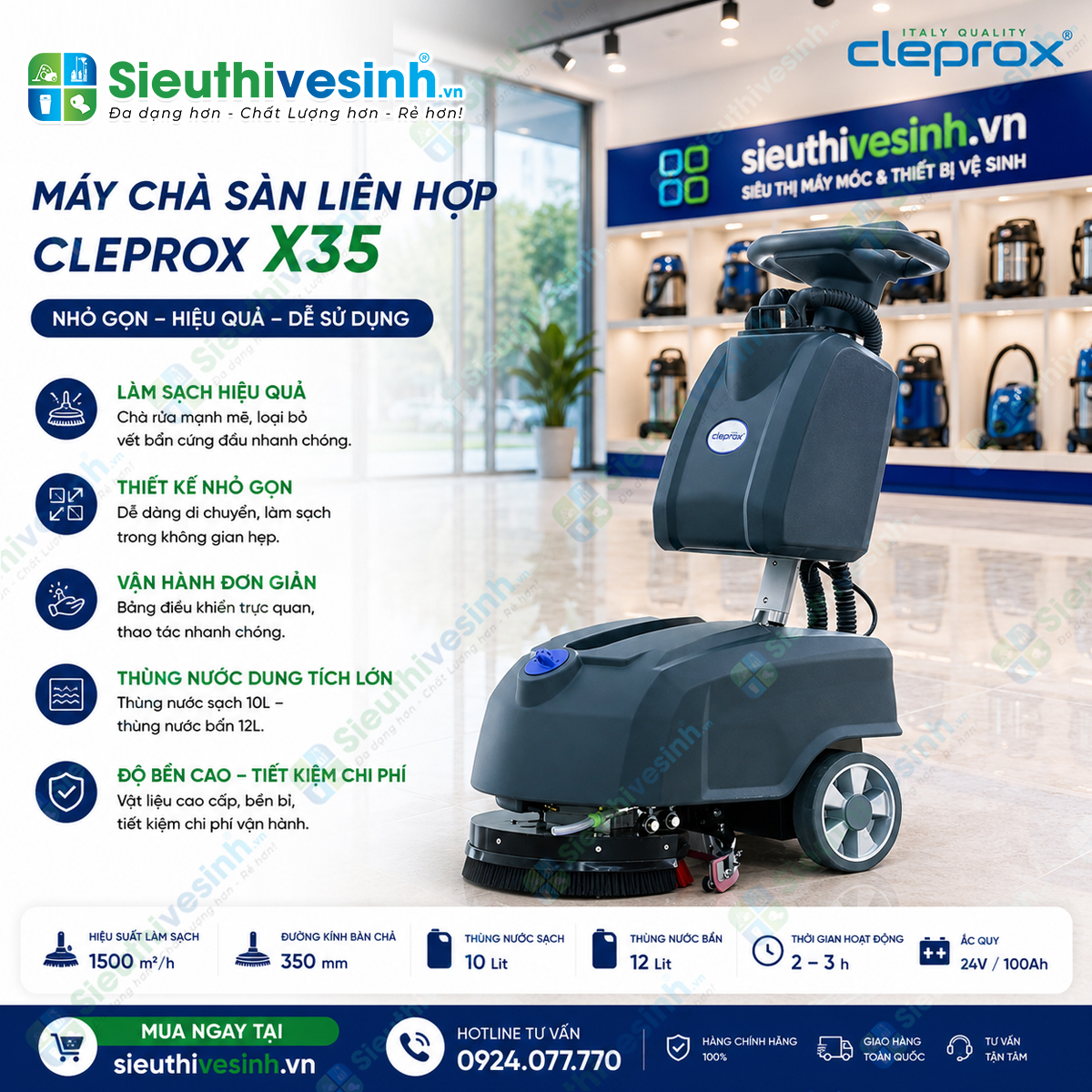 máy chà sàn liên hợp cleprox x35b