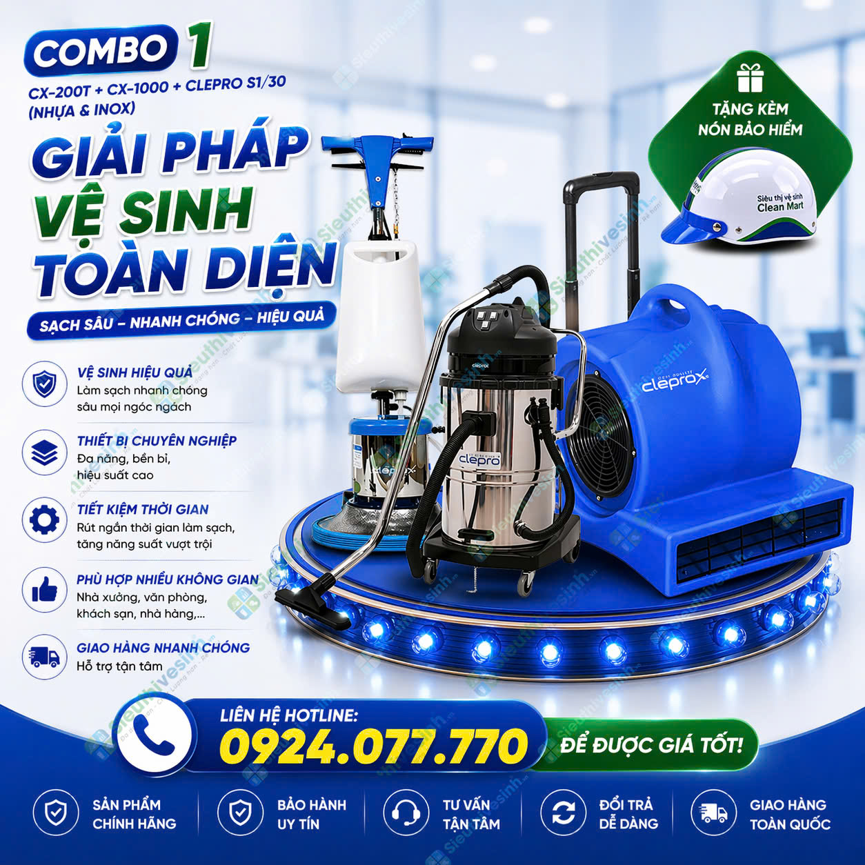 Combo1: CX-200T + CX-1000 + Clepro S1/30 (nhựa & inox)