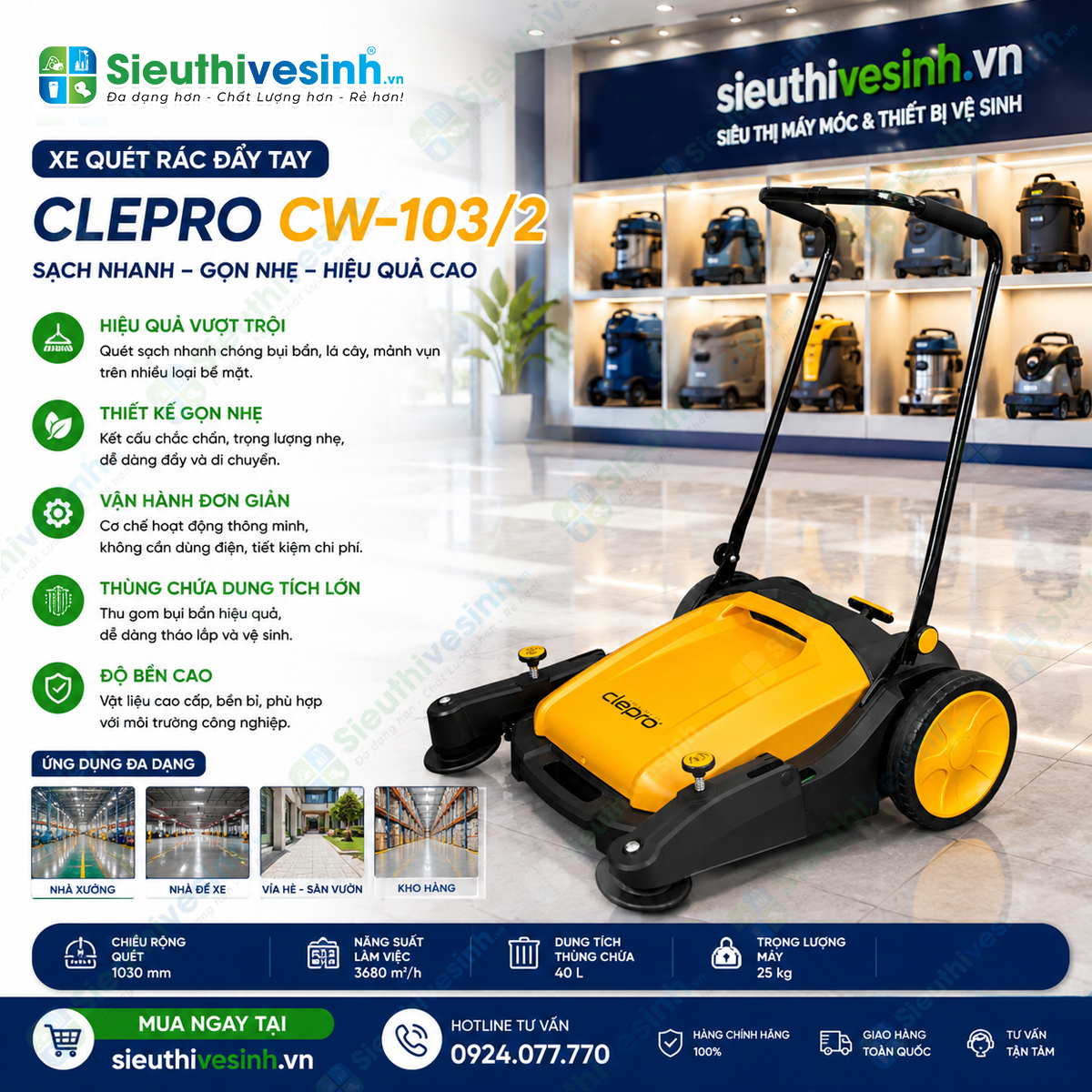 Xe quét rác đẩy tay Clepro CW-103/2