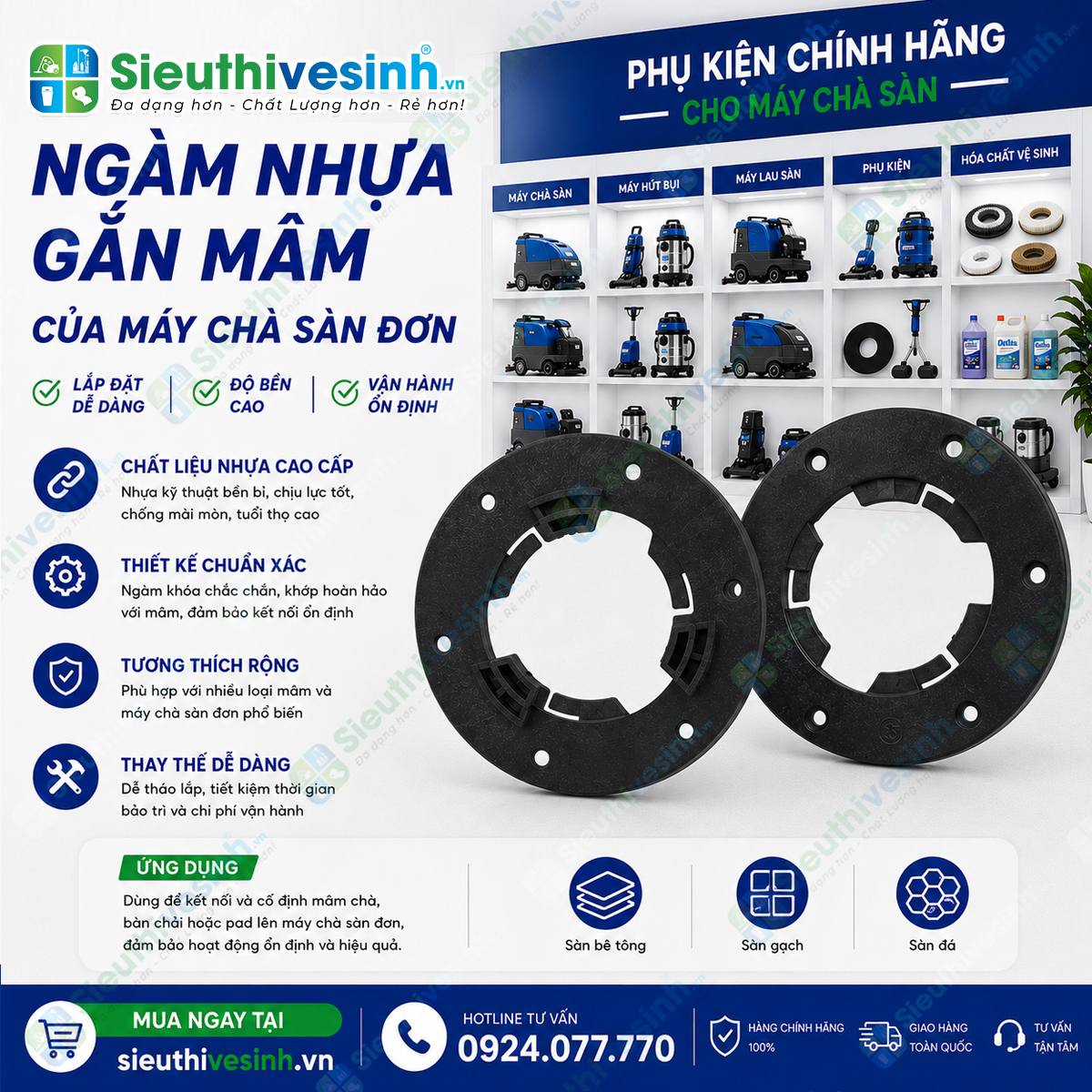 Ngàm nhựa gắn mâm máy chà sàn đơn